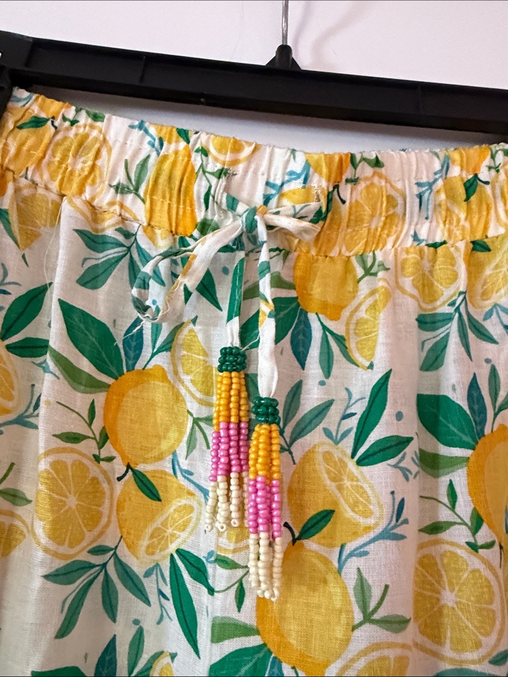 Wide Leg Lemon Print Linen Pants - Picture 4 of 5